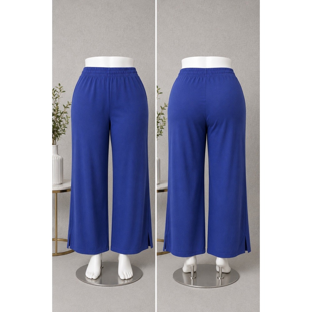Ideology Plus Royal Blue Wide Leg Elastic Waist Activewear Pants Side Slit 1XL